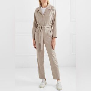 Maje Cady Glen Check Plaid Zip Front Belted Jumpsuit Boilersuit NWOT EU 36